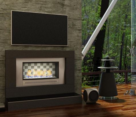 Classic Fireplace: gas fireplace insert in a dark stone surround