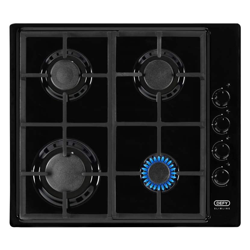 Defy slimline four burner black gas hob with side controls