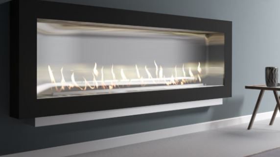 Chanterie WallArt gas fire in a black frame, mounted on a wall