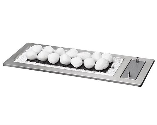 Drop-In Fireplace: stainless drop-in gas fire burner with pebbles