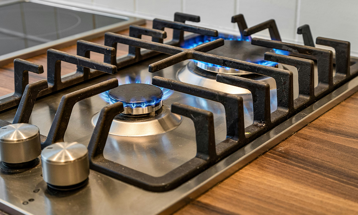 Gas hob installed in a kitchen