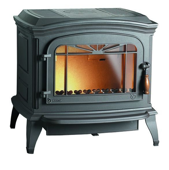 Invicta Bradford cast iron stove in anthracite, three-quarter view