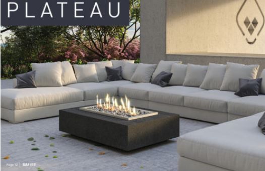 Plateau Gas Firepit: Safire Plateau fire pit table on a patio